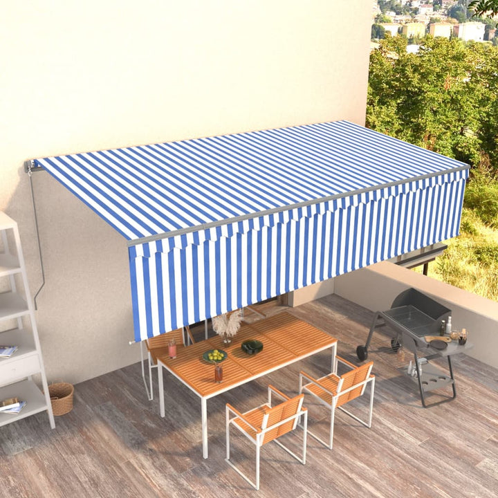 Copertină Retractabilă Manual Cu Stor, Albastru & Alb,