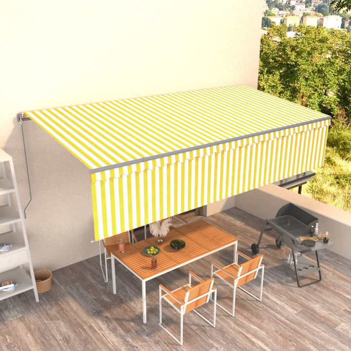 Copertină Retractabilă Manual Cu Stor, Albastru & Alb,