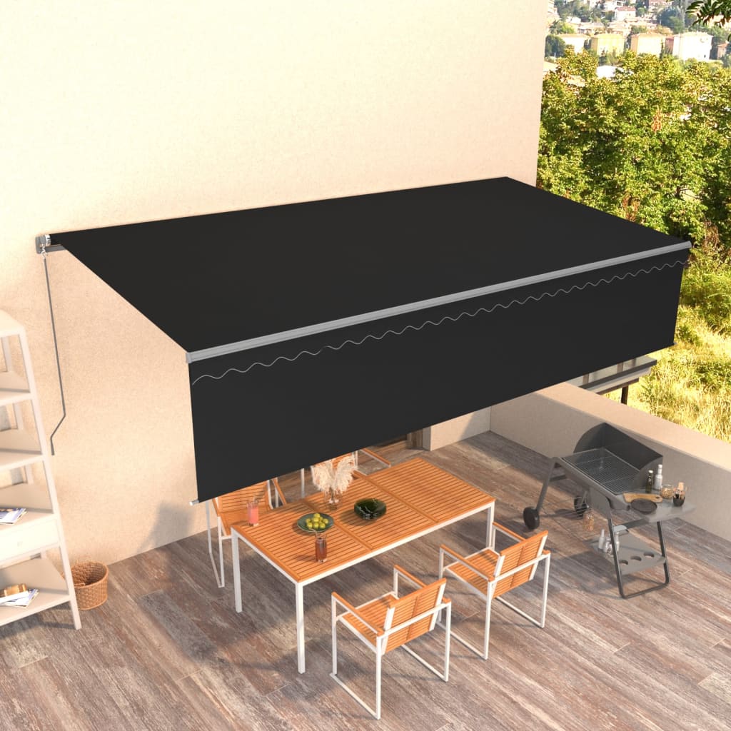 Copertină Retractabilă Manual Cu Stor, Albastru & Alb,