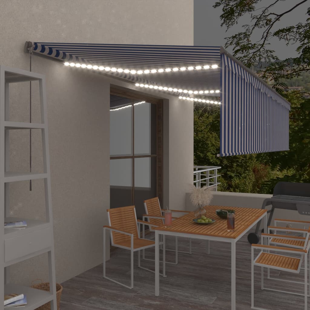 Copertină Retractabilă Manual Cu Stor, Galben&Alb, 3,5X2,5 M