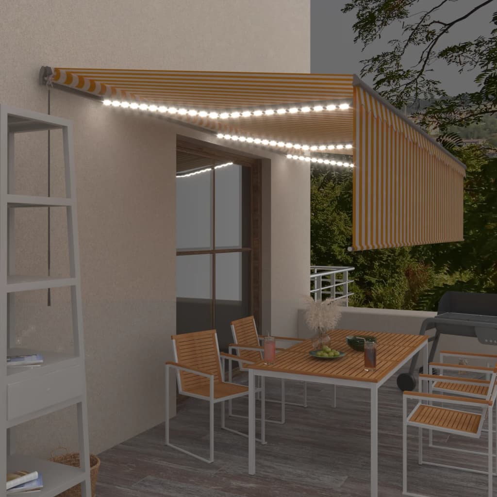 Copertină Retractabilă Manual Cu Stor, Galben&Alb, 3,5X2,5 M