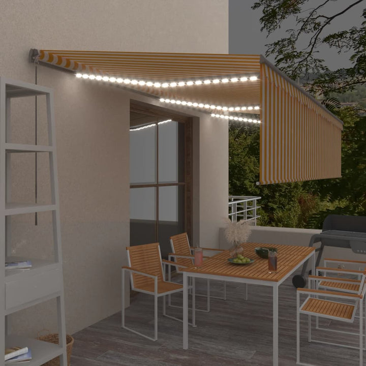 Copertină Retractabilă Manual Cu Stor, Galben&Alb, 3,5X2,5 M