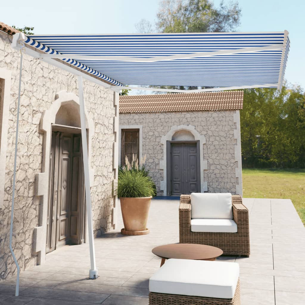 Copertină Retractabilă Manual, Galben/Alb,