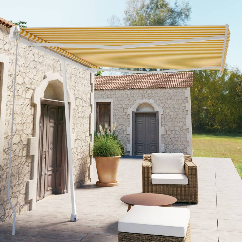 Copertină Retractabilă Manual, Galben/Alb,