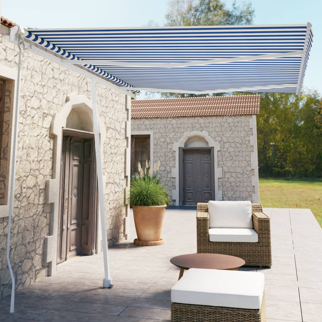 Copertină Retractabilă Manual, Galben/Alb,