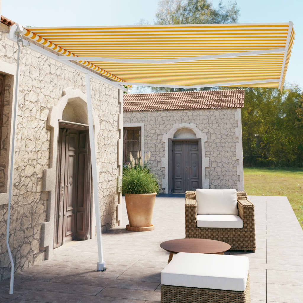 Copertină Retractabilă Manual, Galben/Alb,