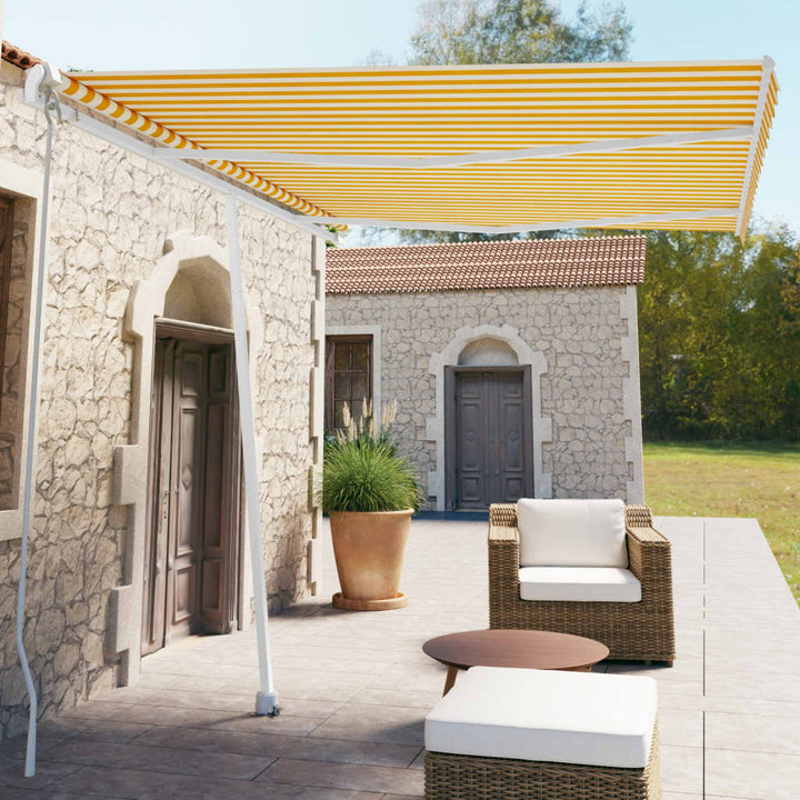 Copertină Retractabilă Manual, Galben/Alb,