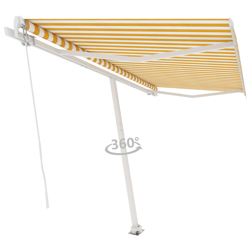 Copertină Retractabilă Manual, Galben/Alb,