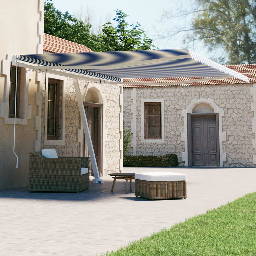 Copertină Retractabilă Manual, Galben/Alb,