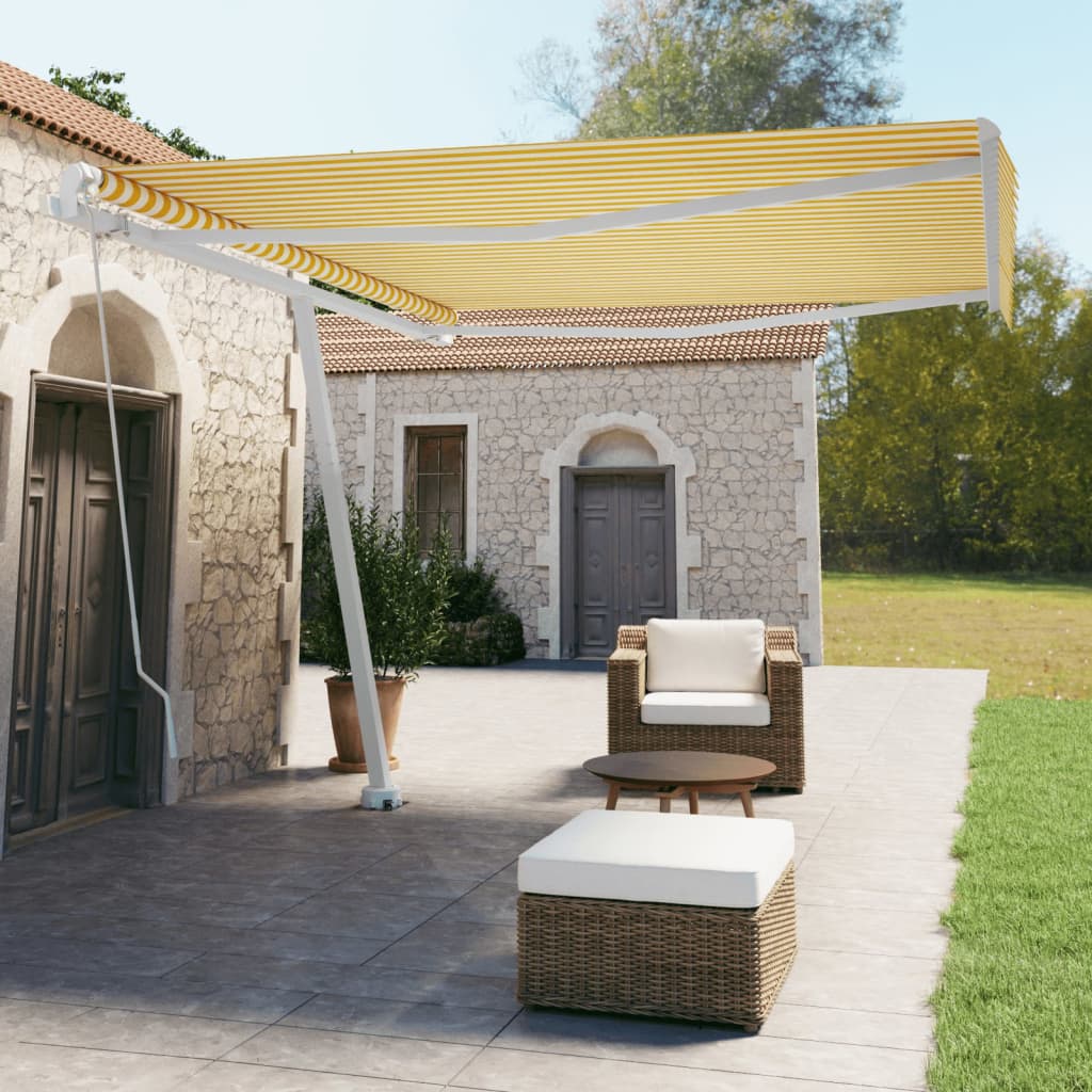 Copertină Retractabilă Manual, Galben/Alb,