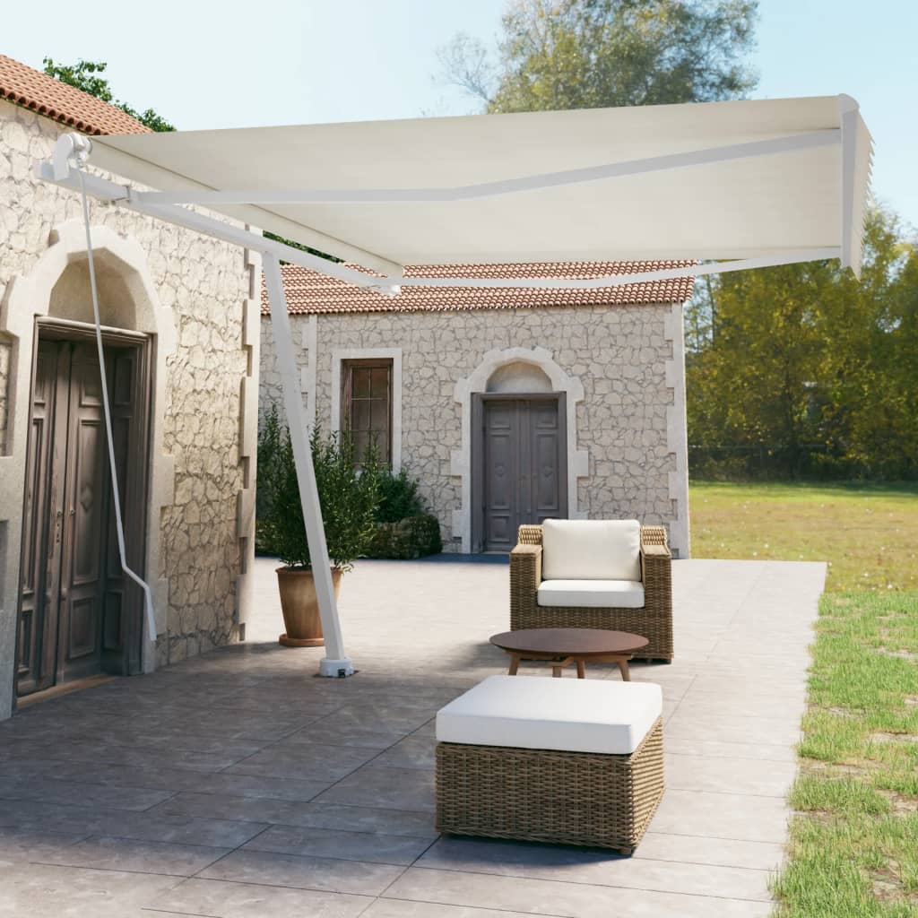 Copertină Retractabilă Manual, Galben/Alb,