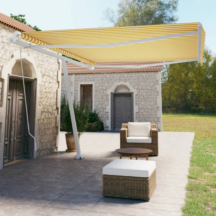 Copertină Retractabilă Manual, Galben/Alb,