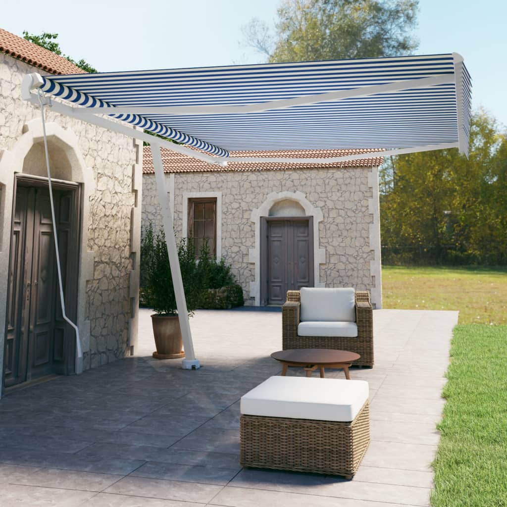 Copertină Retractabilă Manual, Galben/Alb,