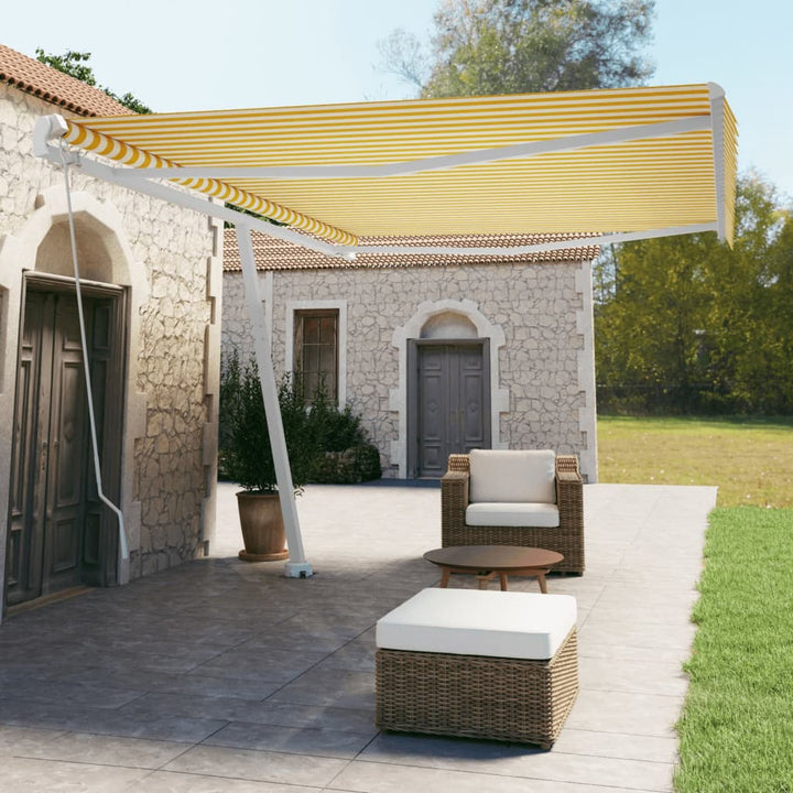 Copertină Retractabilă Manual, Galben/Alb,