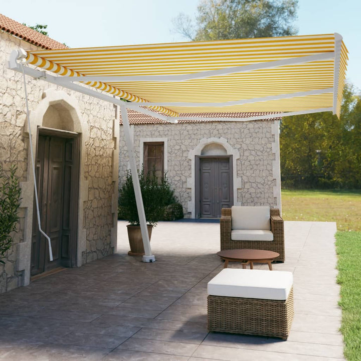 Copertină Retractabilă Manual, Galben/Alb,