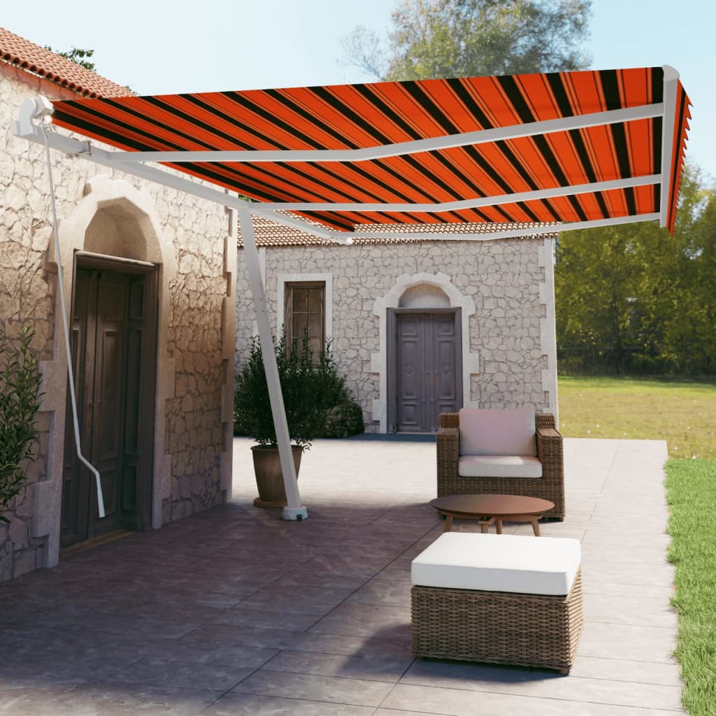 Copertină Retractabilă Manual, Galben/Alb,
