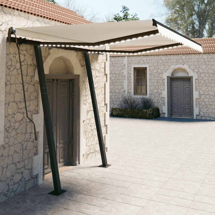Copertină Retractabilă Manual, Cu Led, Portocaliu&Maro,