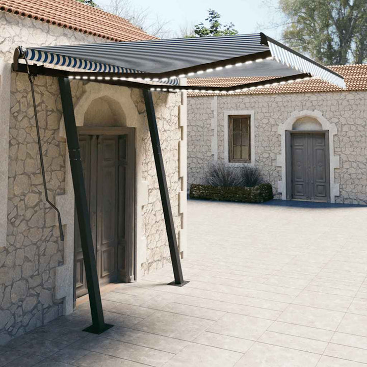 Copertină Retractabilă Manual, Cu Led, Portocaliu&Maro,