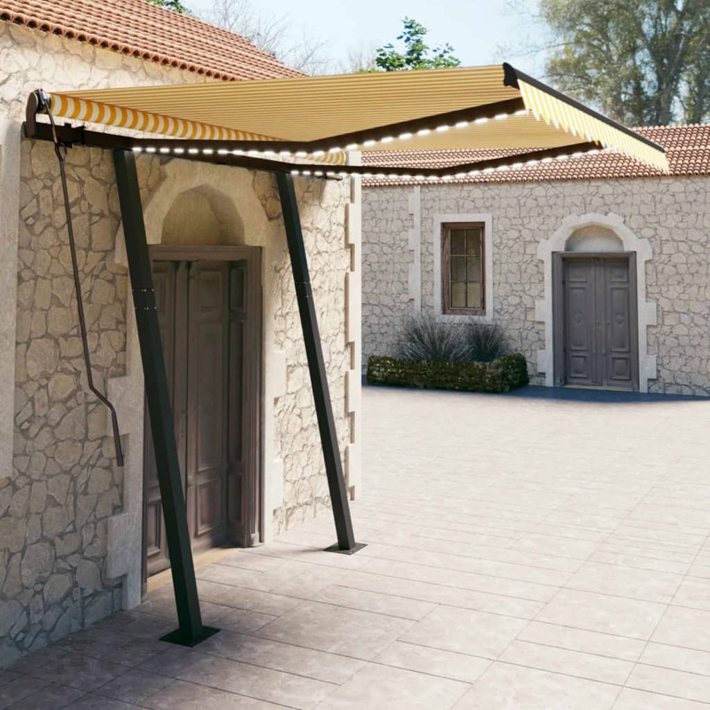 Copertină Retractabilă Manual, Cu Led, Portocaliu&Maro,