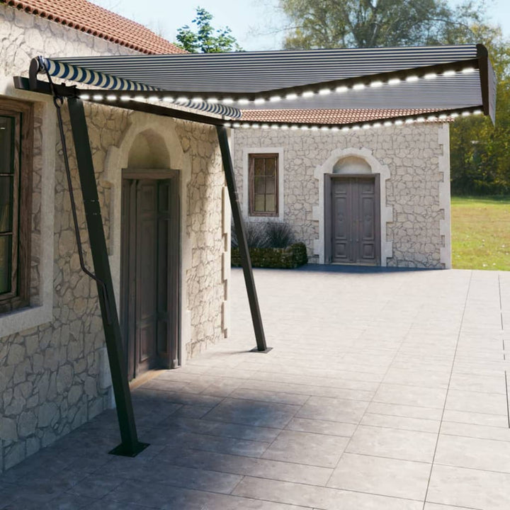Copertină Retractabilă Manual, Cu Led, Portocaliu&Maro,