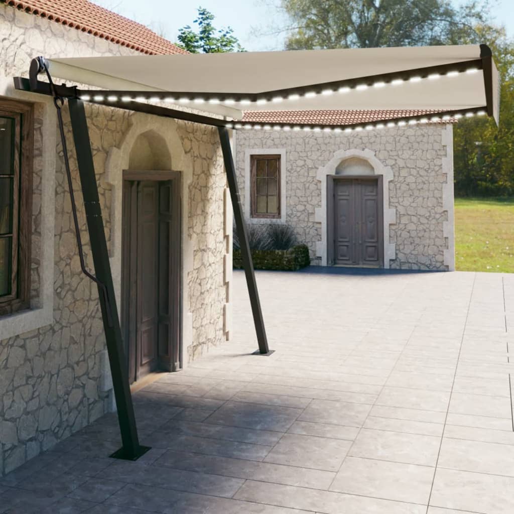 Copertină Retractabilă Manual Cu Led, Galben & Alb,