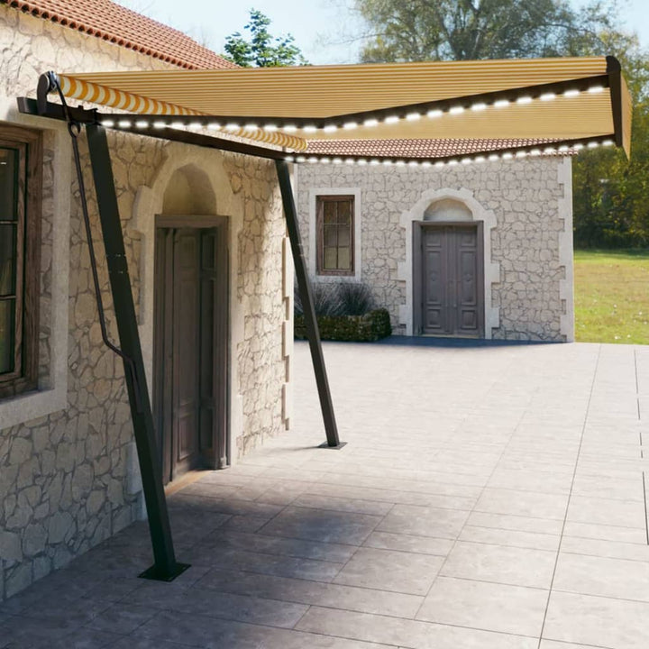 Copertină Retractabilă Manual, Cu Led, Portocaliu&Maro,
