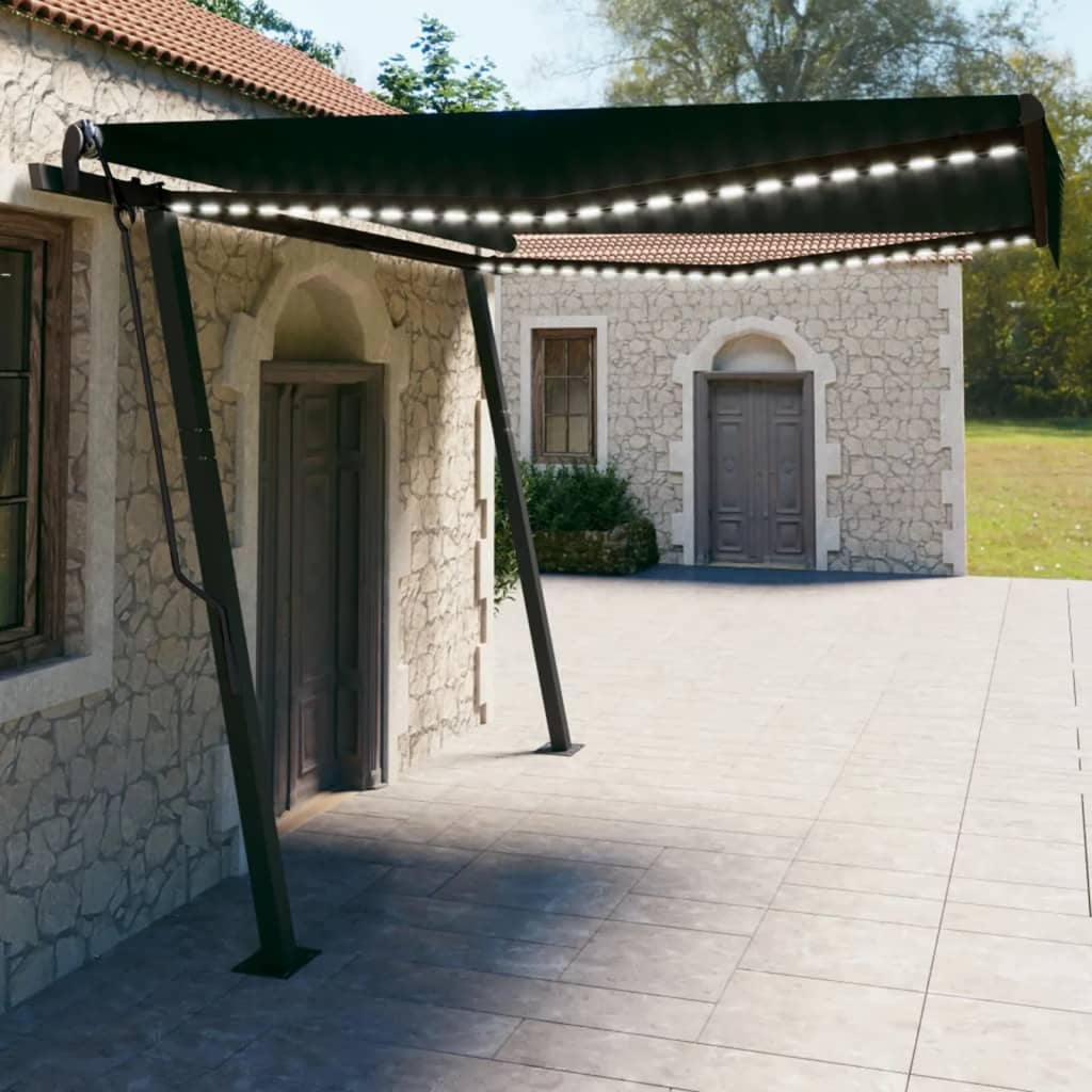 Copertină Retractabilă Manual, Cu Led, Portocaliu&Maro,