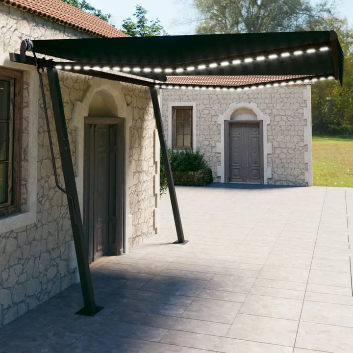 Copertină Retractabilă Manual, Cu Led, Portocaliu&Maro,