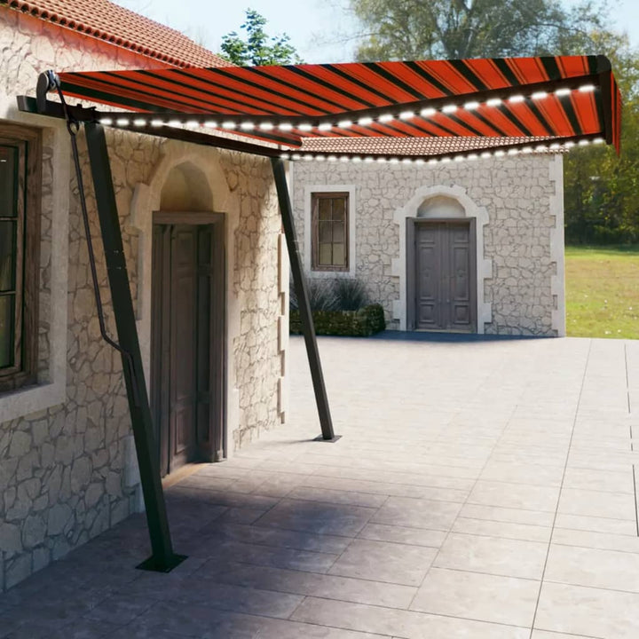Copertină Retractabilă Manual, Cu Led, Portocaliu&Maro,