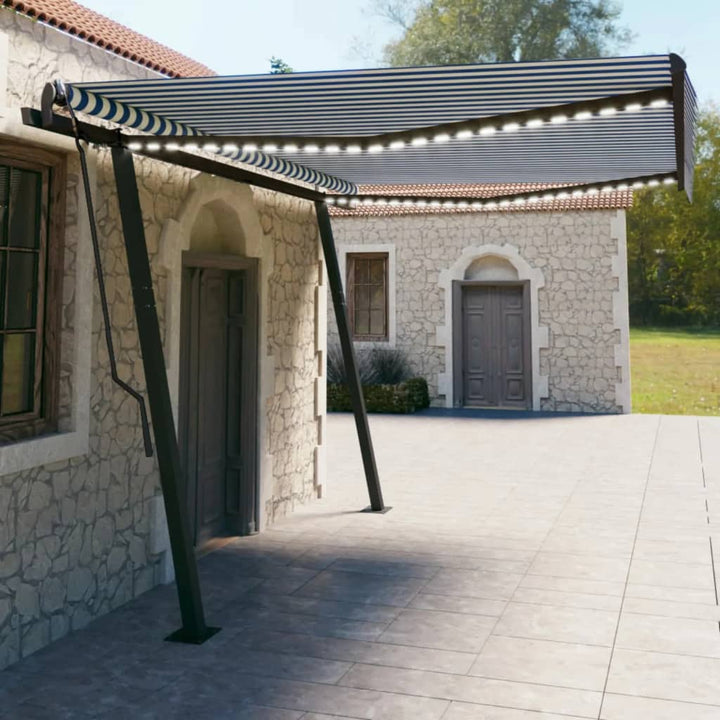 Copertină Retractabilă Manual, Cu Led, Portocaliu&Maro,