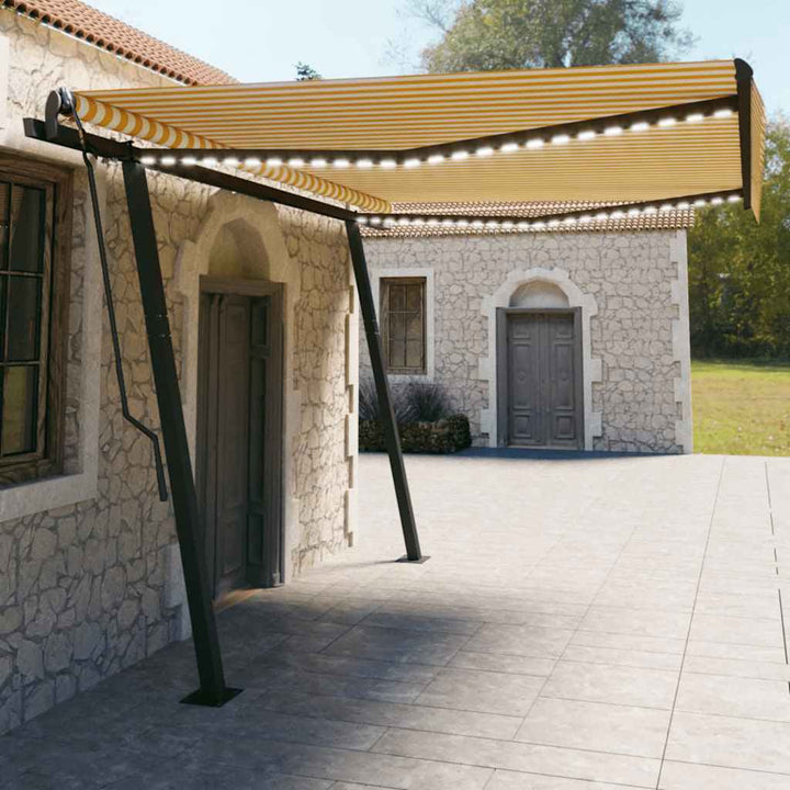 Copertină Retractabilă Manual, Cu Led, Portocaliu&Maro,