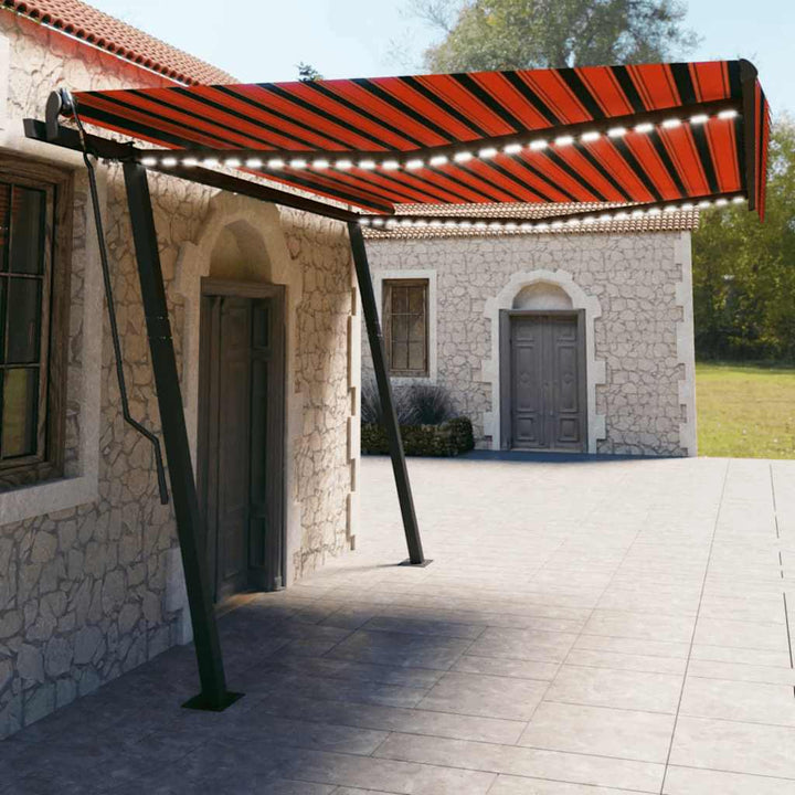 Copertină Retractabilă Manual, Cu Led, Portocaliu&Maro,