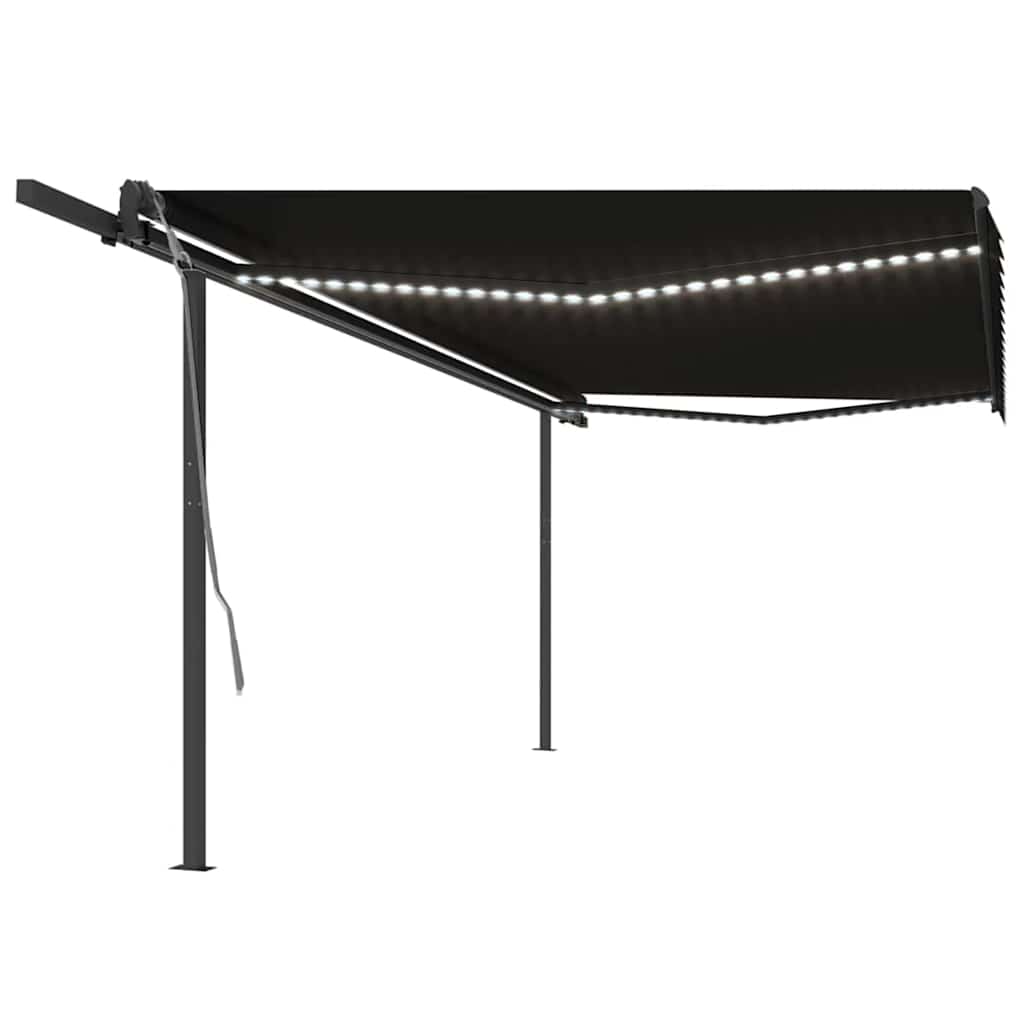 Copertină Retractabilă Manual, Cu Led, Portocaliu&Maro,