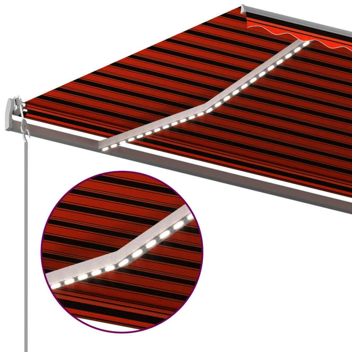 Copertină Retractabilă Manual, Cu Led, Portocaliu&Maro,