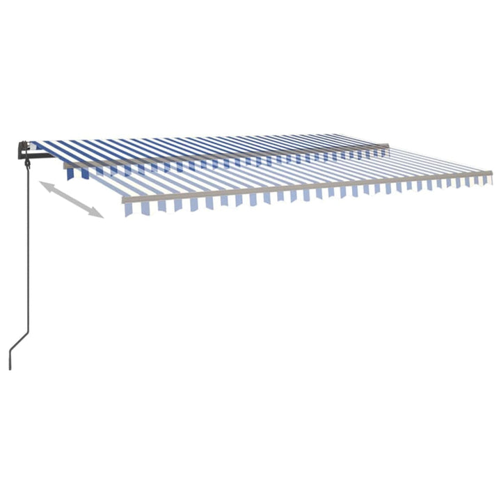 Copertină Retractabilă Automat, Cu Stâlpi, Albastru & Alb