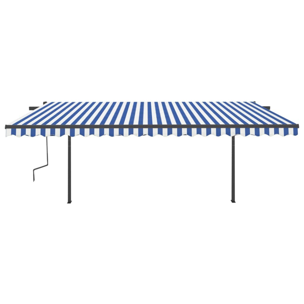 Copertină Retractabilă Automat, Cu Stâlpi, Albastru & Alb