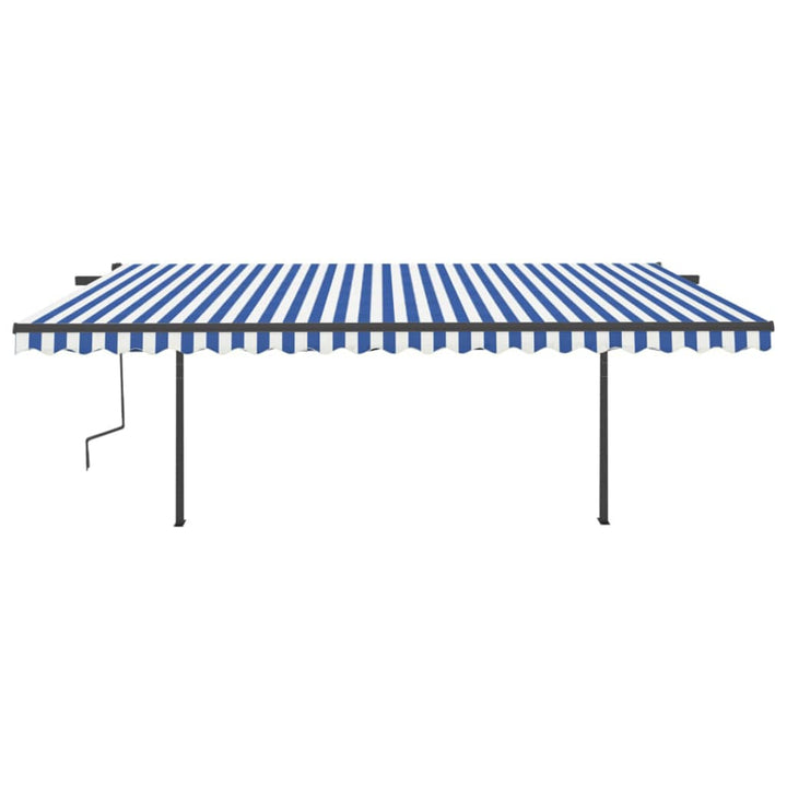 Copertină Retractabilă Automat, Cu Stâlpi, Albastru & Alb