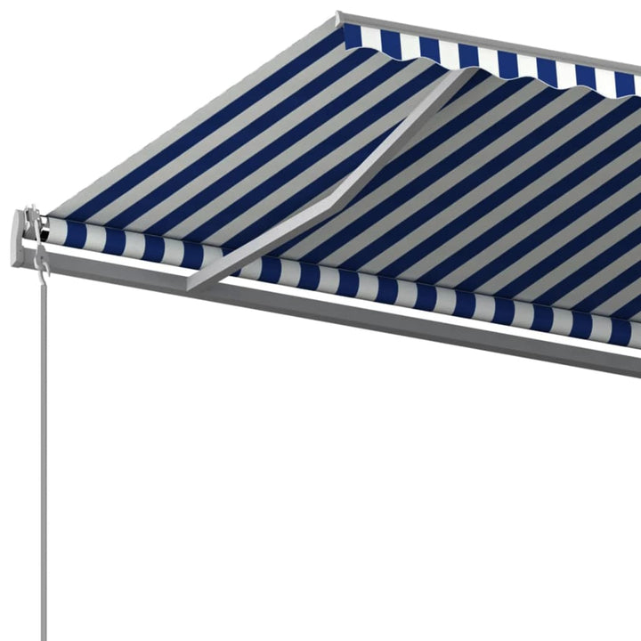 Copertină Retractabilă Automat, Cu Stâlpi, Albastru & Alb