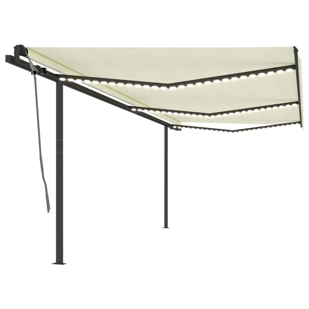 Copertină Retractabilă Manual, Cu Led, Portocaliu&Maro,