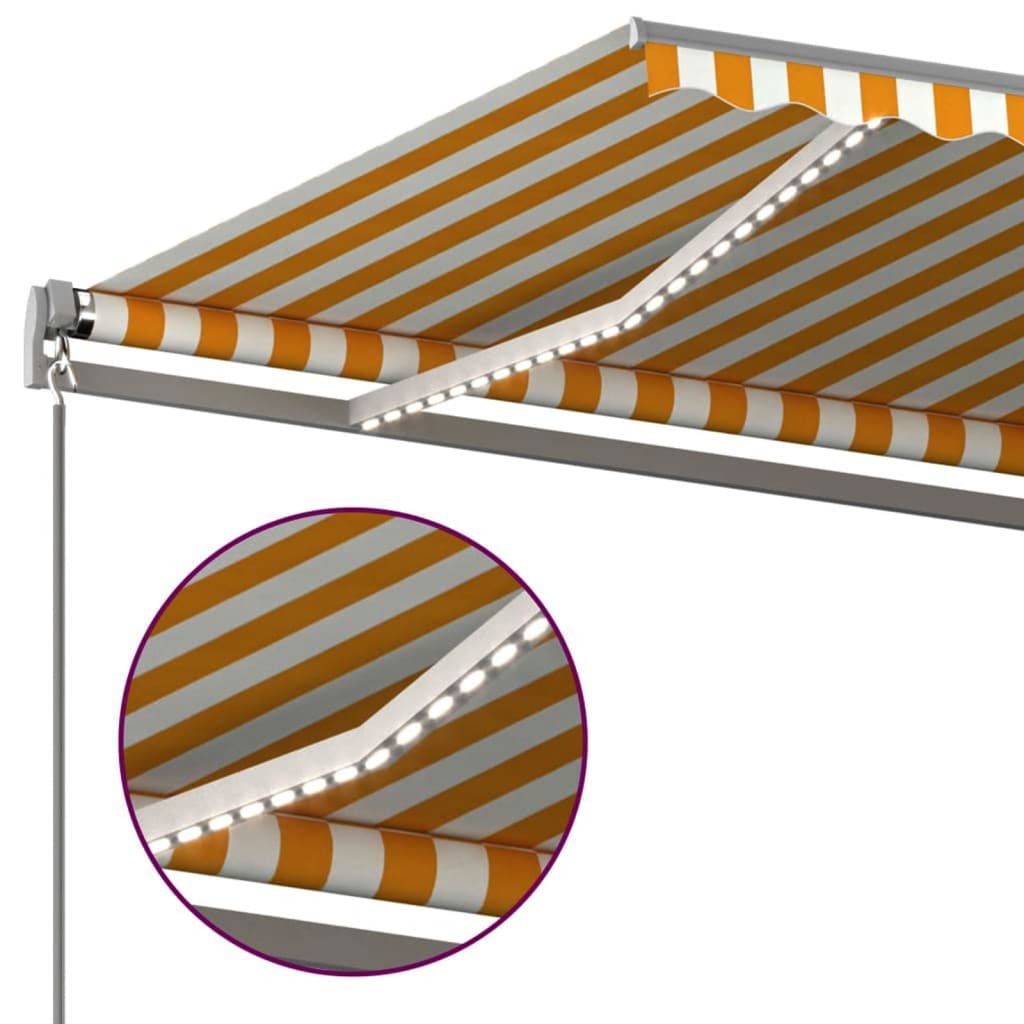 Copertină Retractabilă Manual Cu Led, Galben & Alb,