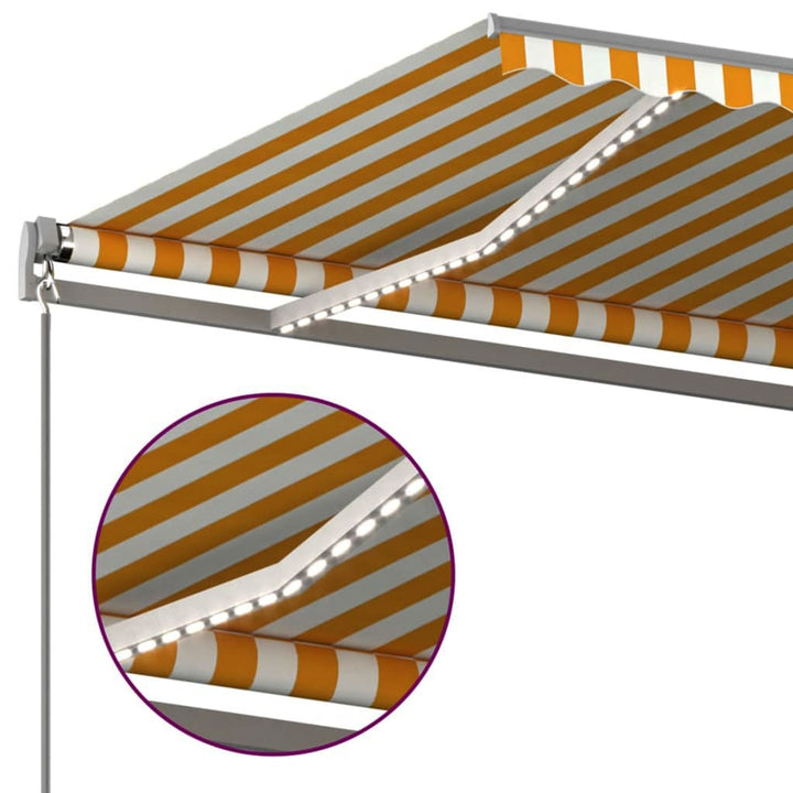 Copertină Retractabilă Manual Cu Led, Galben & Alb,