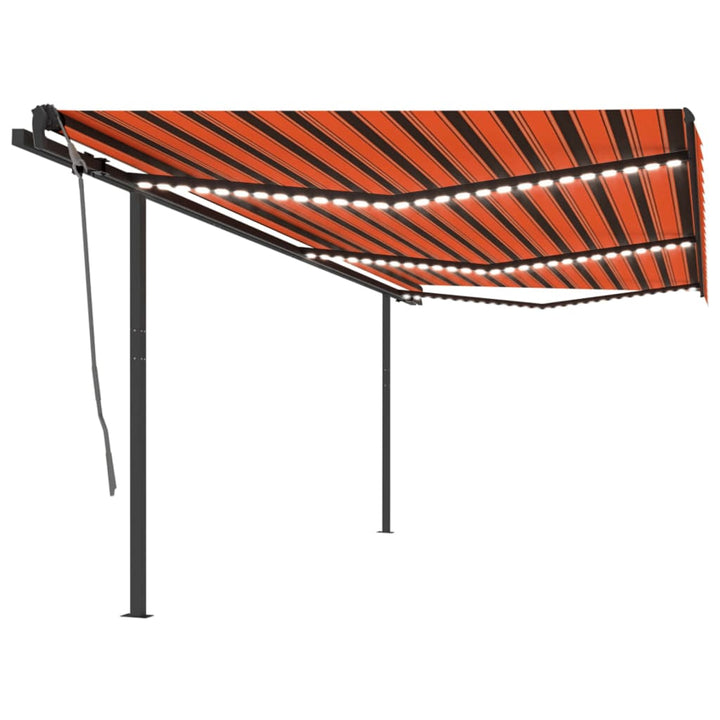 Copertină Retractabilă Manual, Cu Led, Portocaliu&Maro,