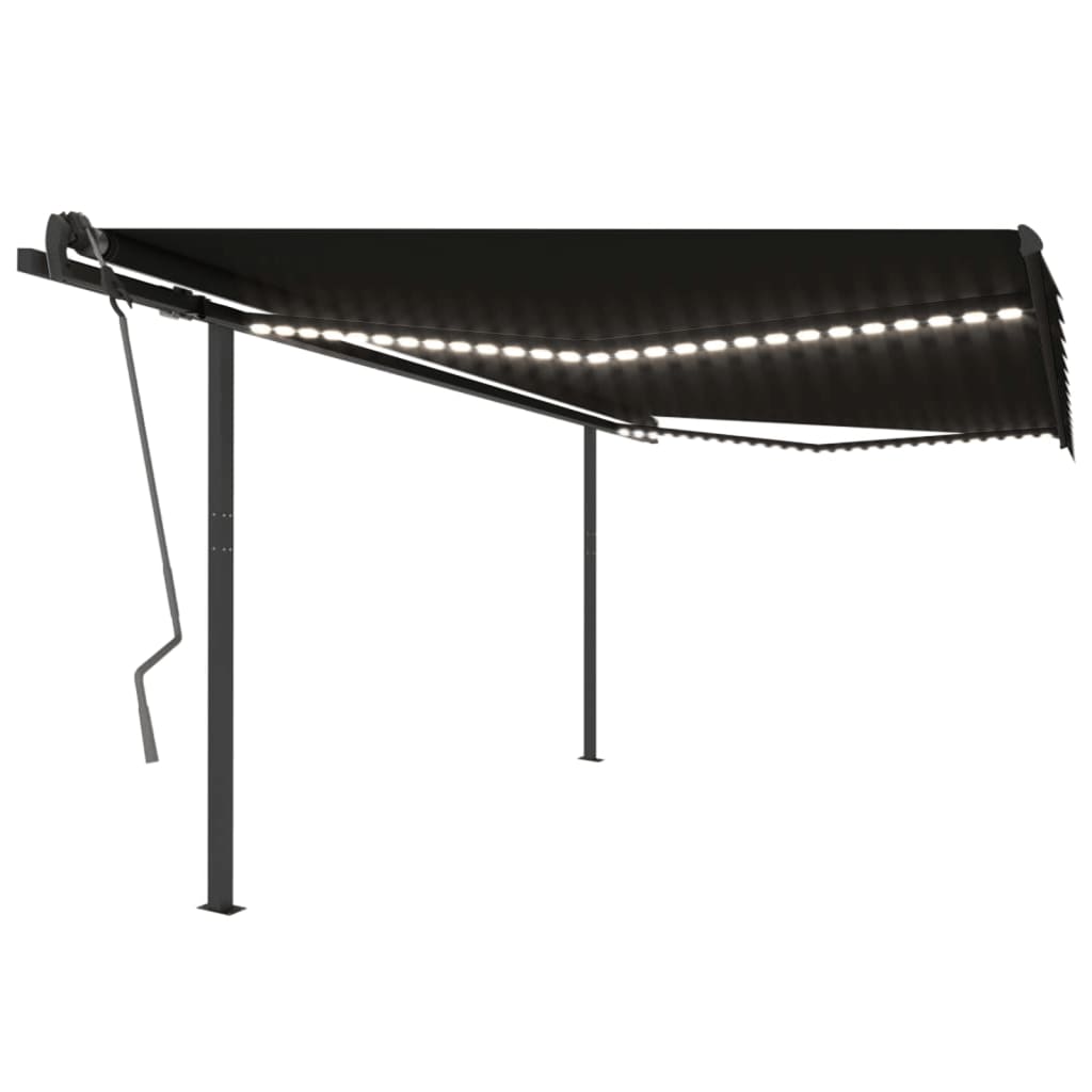 Copertină Retractabilă Manual, Cu Led, Portocaliu&Maro,