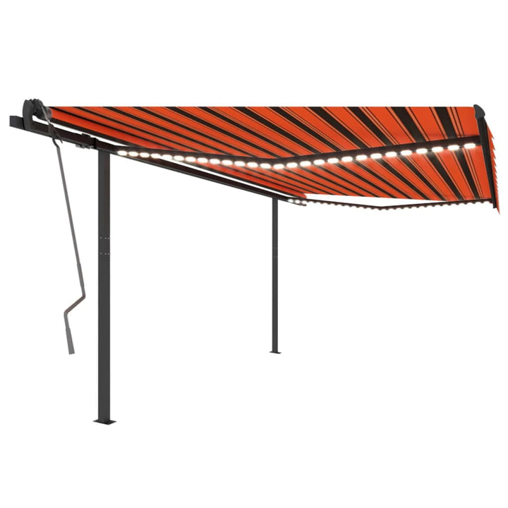 Copertină Retractabilă Manual, Cu Led, Portocaliu&Maro,
