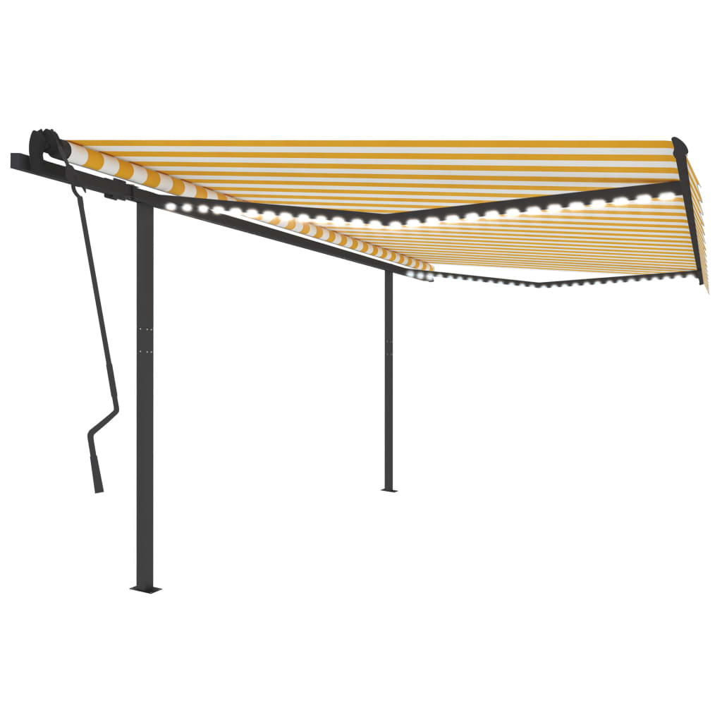 Copertină Retractabilă Manual, Cu Led, Portocaliu&Maro,