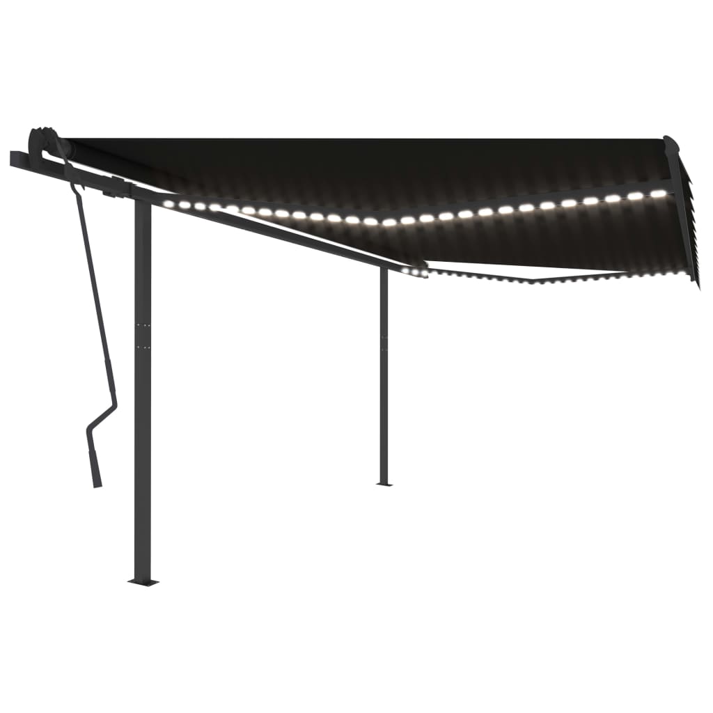Copertină Retractabilă Manual, Cu Led, Portocaliu&Maro,