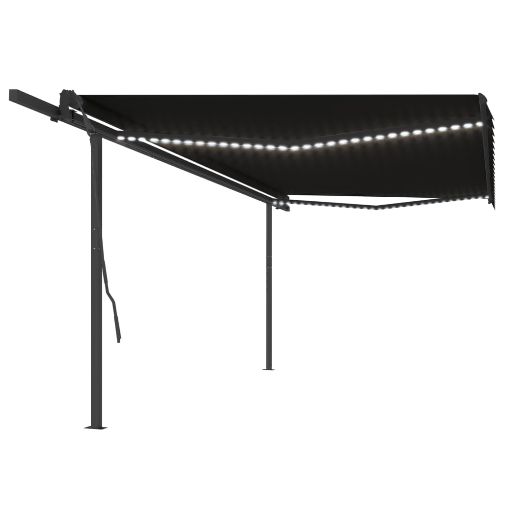 Copertină Retractabilă Manual, Cu Led, Portocaliu&Maro,
