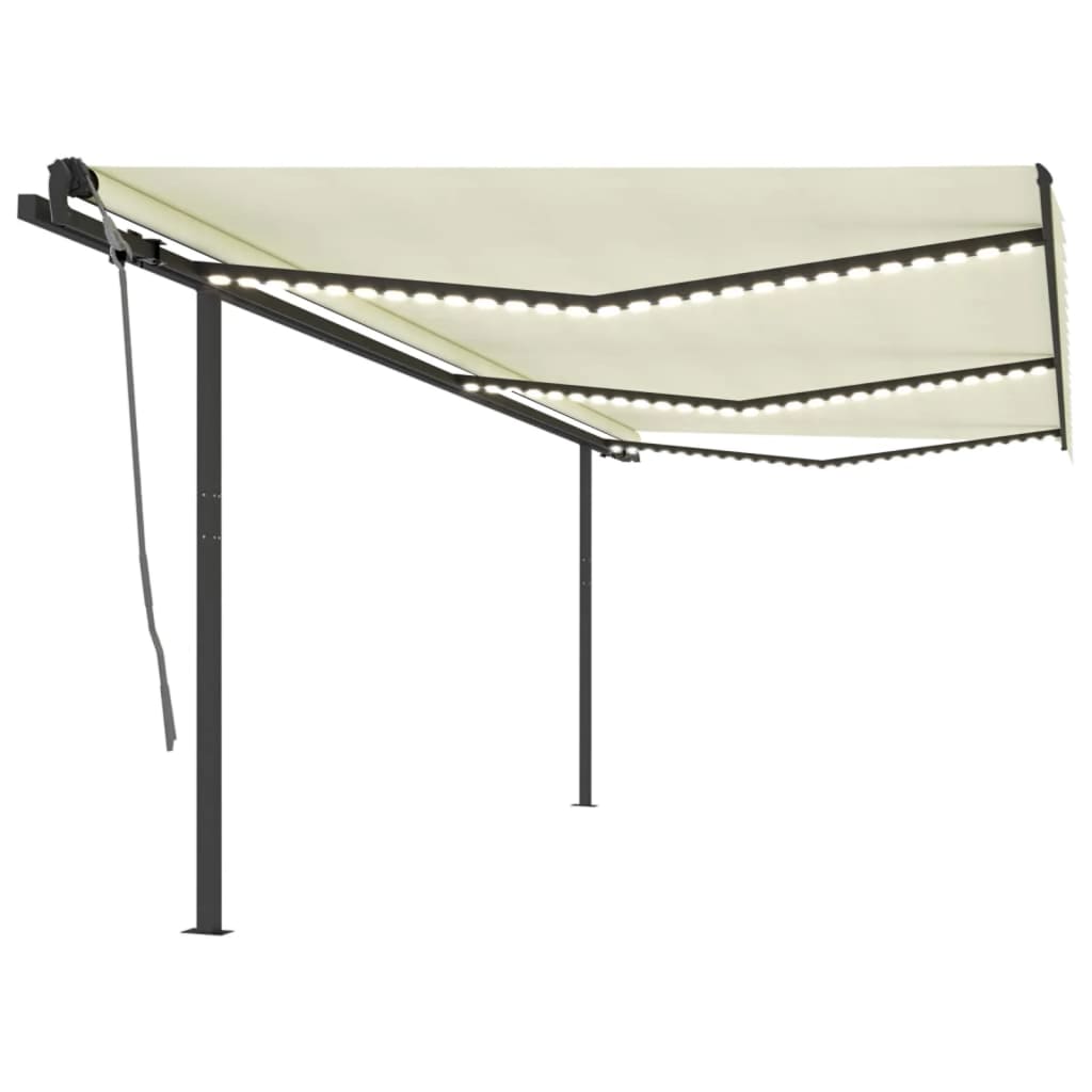 Copertină Retractabilă Manual, Cu Led, Portocaliu&Maro,