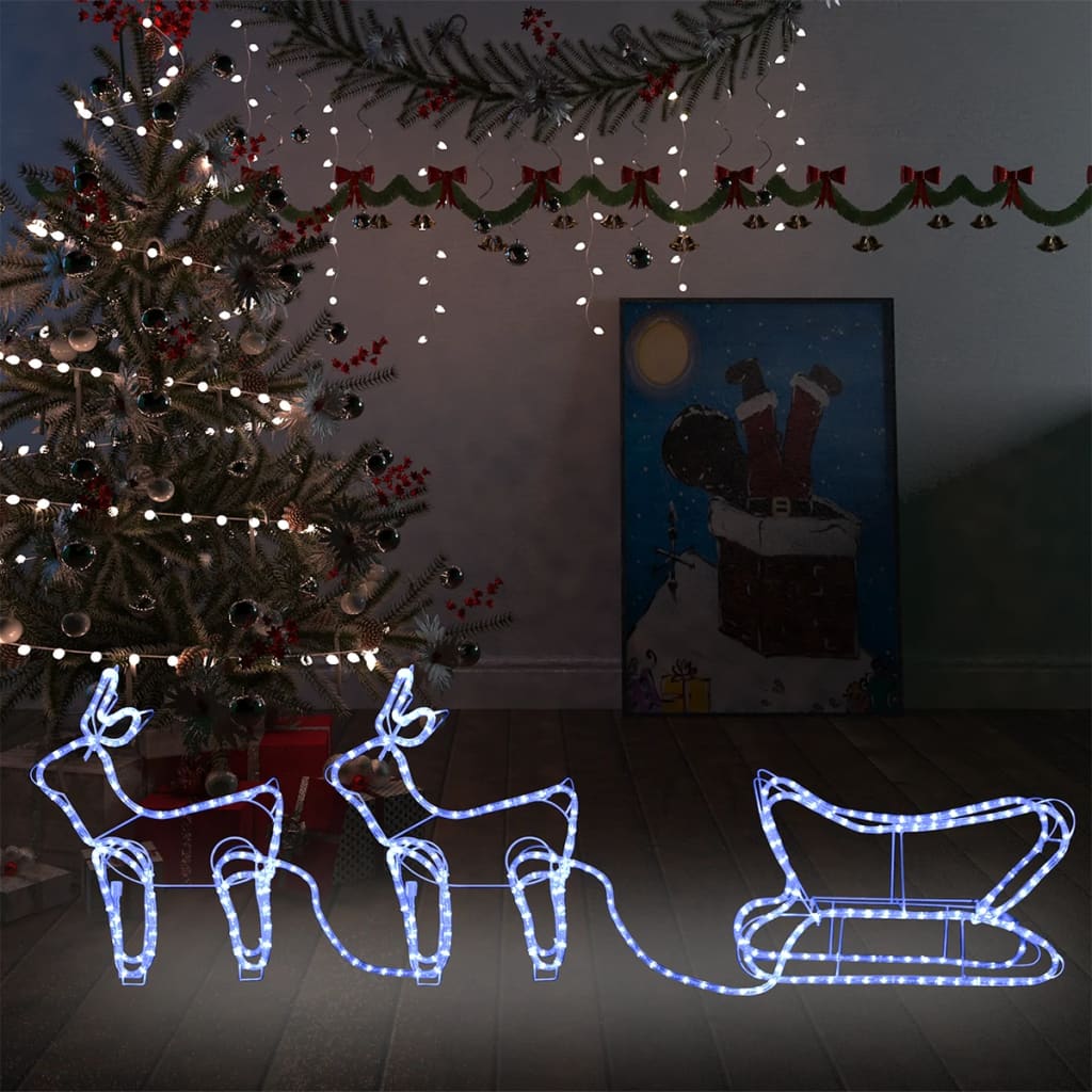 Decorațiune De Crăciun Cu Reni Și Sanie, 576 Led-Uri, Exterior