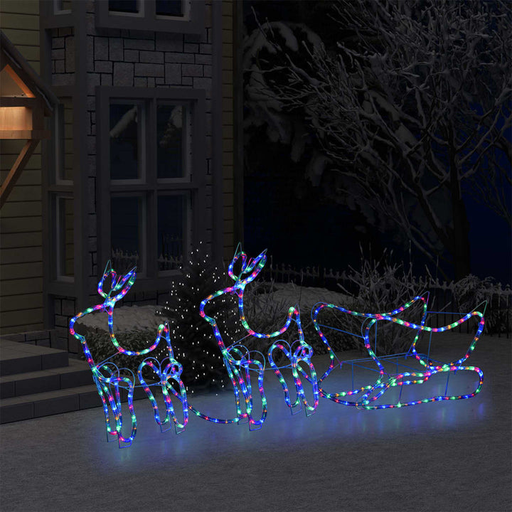 Decorațiune De Crăciun Cu Reni Și Sanie, 576 Led-Uri, Exterior
